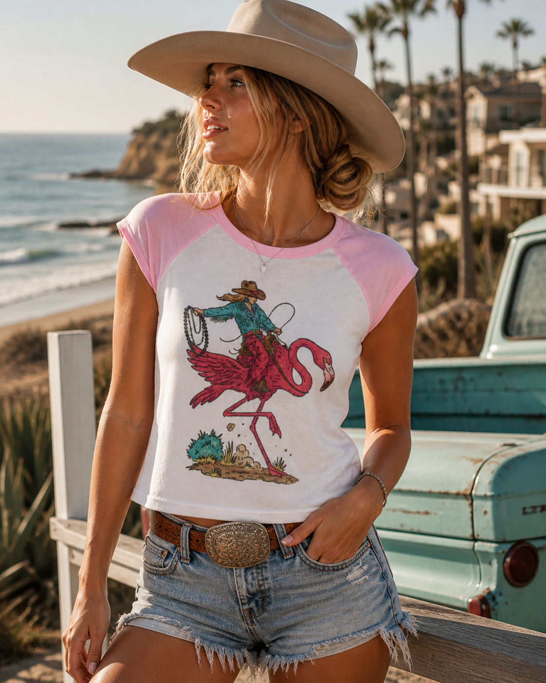 Cowgirl Flamingo Babydoll Tee